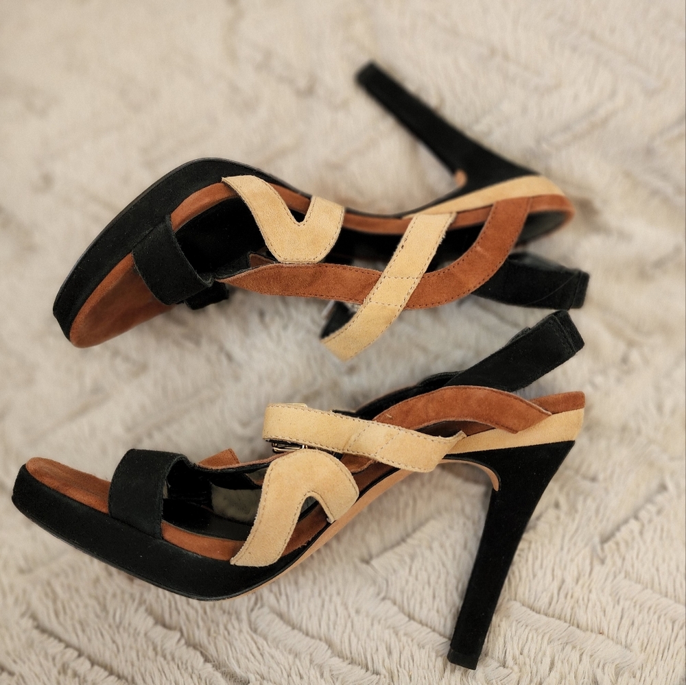 REBECCA MINKOFF SUEDE STRAPPY PUMPS